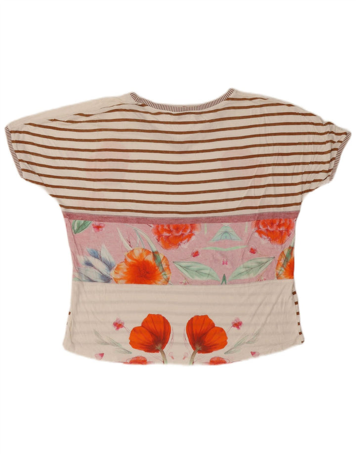 Desigual Dame T-Shirt Top UK 16 Large Off White Floral