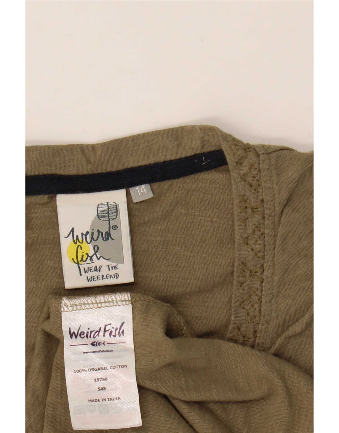 Weird Fish Damevest Top UK 14 Medium Khaki Bomuld