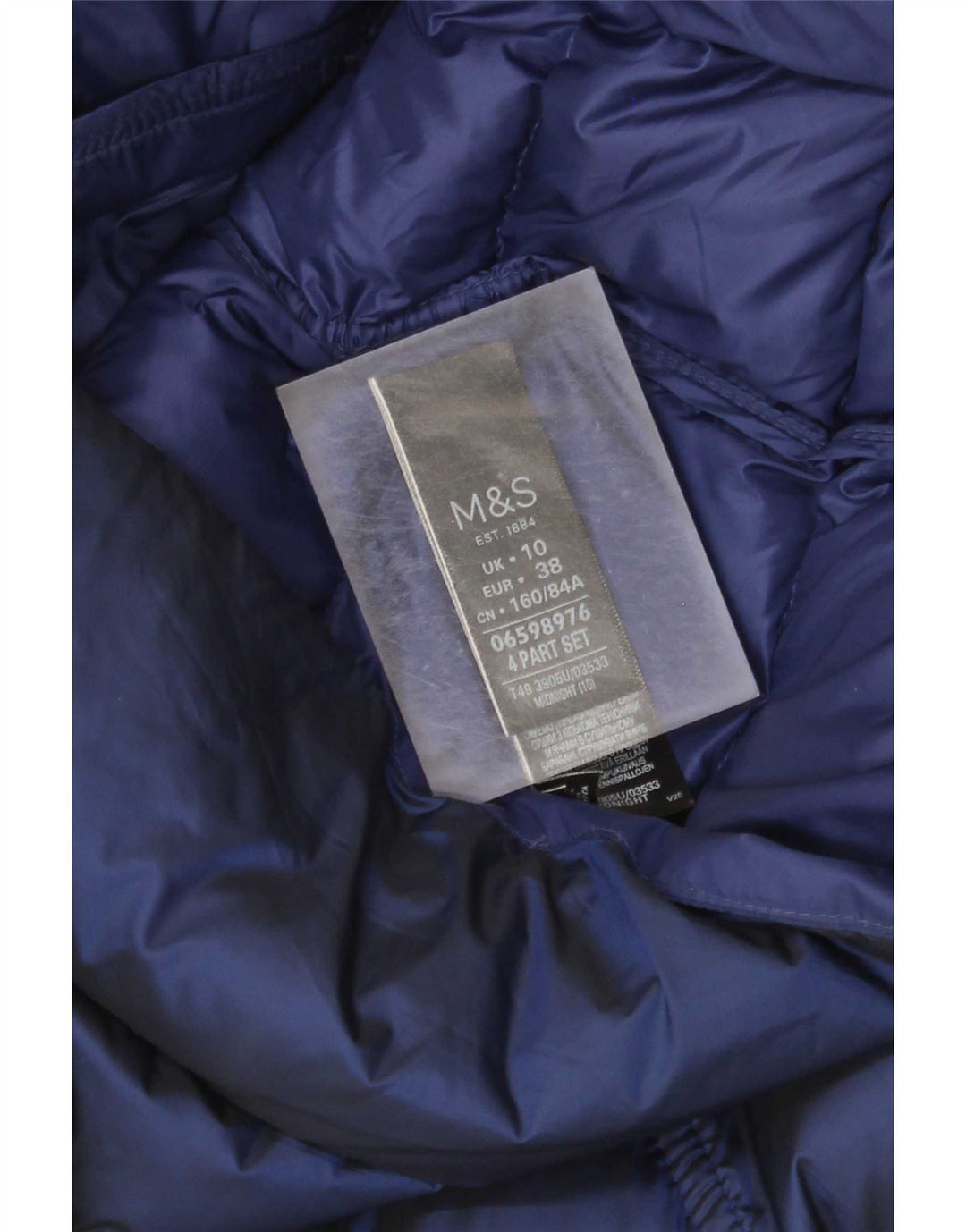 Marks & Spencer Dame Hætte polstret frakke UK 10 Small Navy Blue Polyamid
