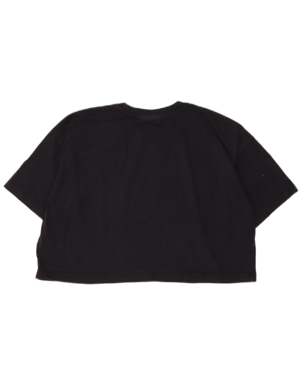 Champion Womens Crop Oversized grafisk T-shirt top UK 10 Lille sort bomuld