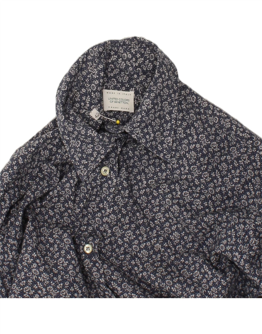 BENETTON Womens Shirt IT 42 Medium Navy Blue Floral Cotton Vintage Benetton and Second-Hand Benetton from Messina Hembry 