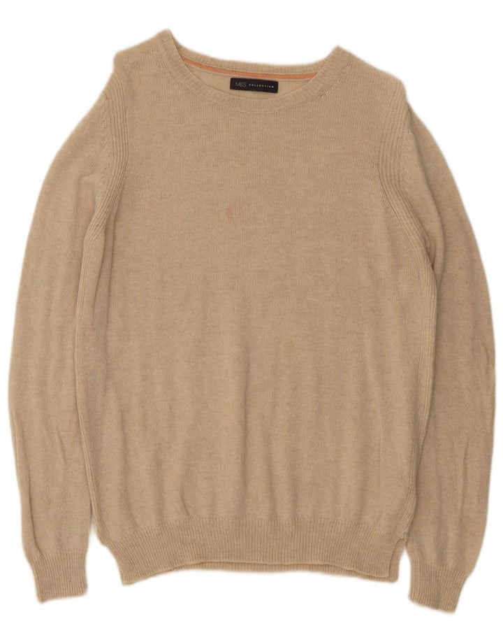 Marks & Spencer Dame Boat Neck Jumper Sweater UK 14 Stor Beige Uld