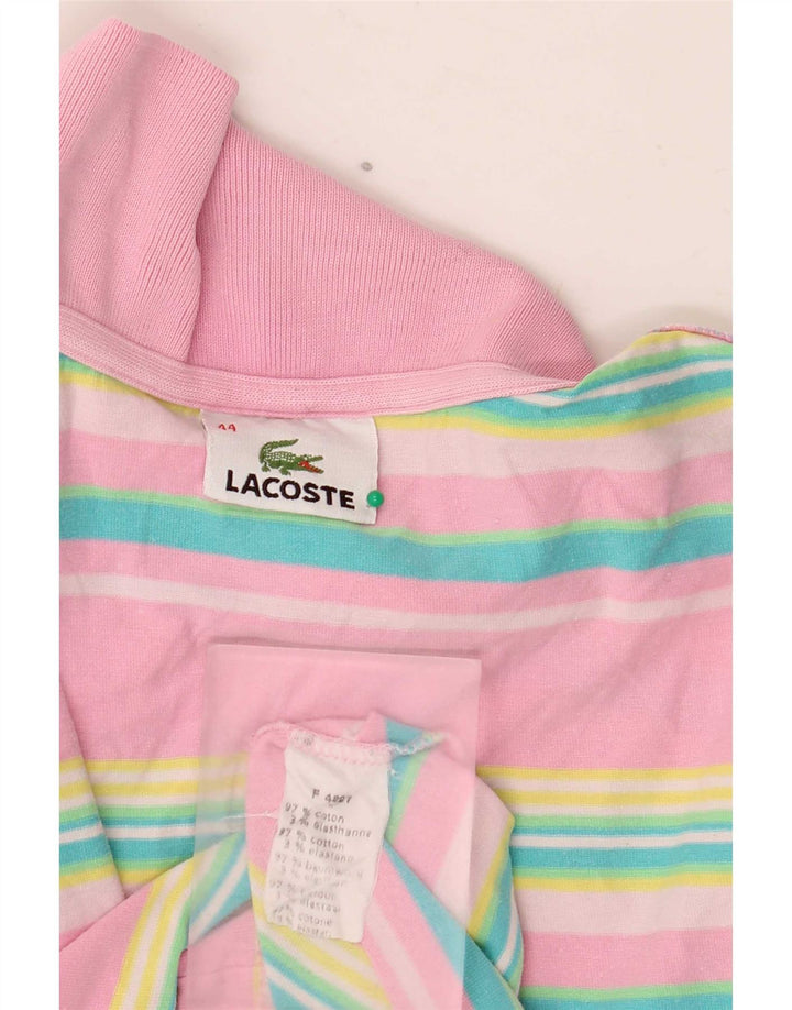 Lacoste Dame Polo Shirt Størrelse 44 Stor Pink Stribet Bomuld