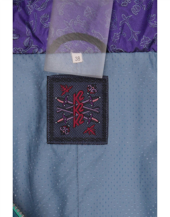 Vintage skijumpsuit til kvinder med hætte EU 38 Medium Blue Colourblock