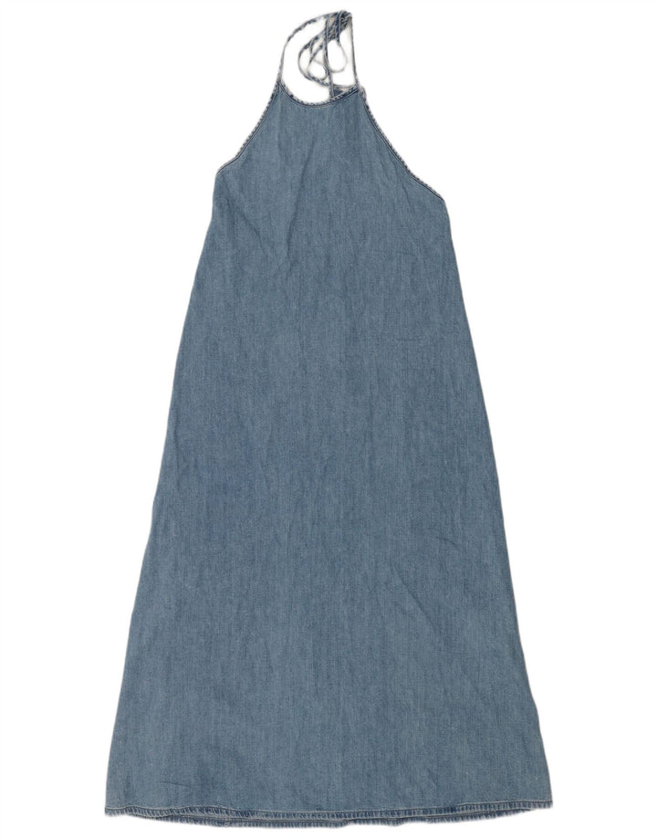 Zara Dame Denim Halter Dress UK 12 Medium Blue Cotton
