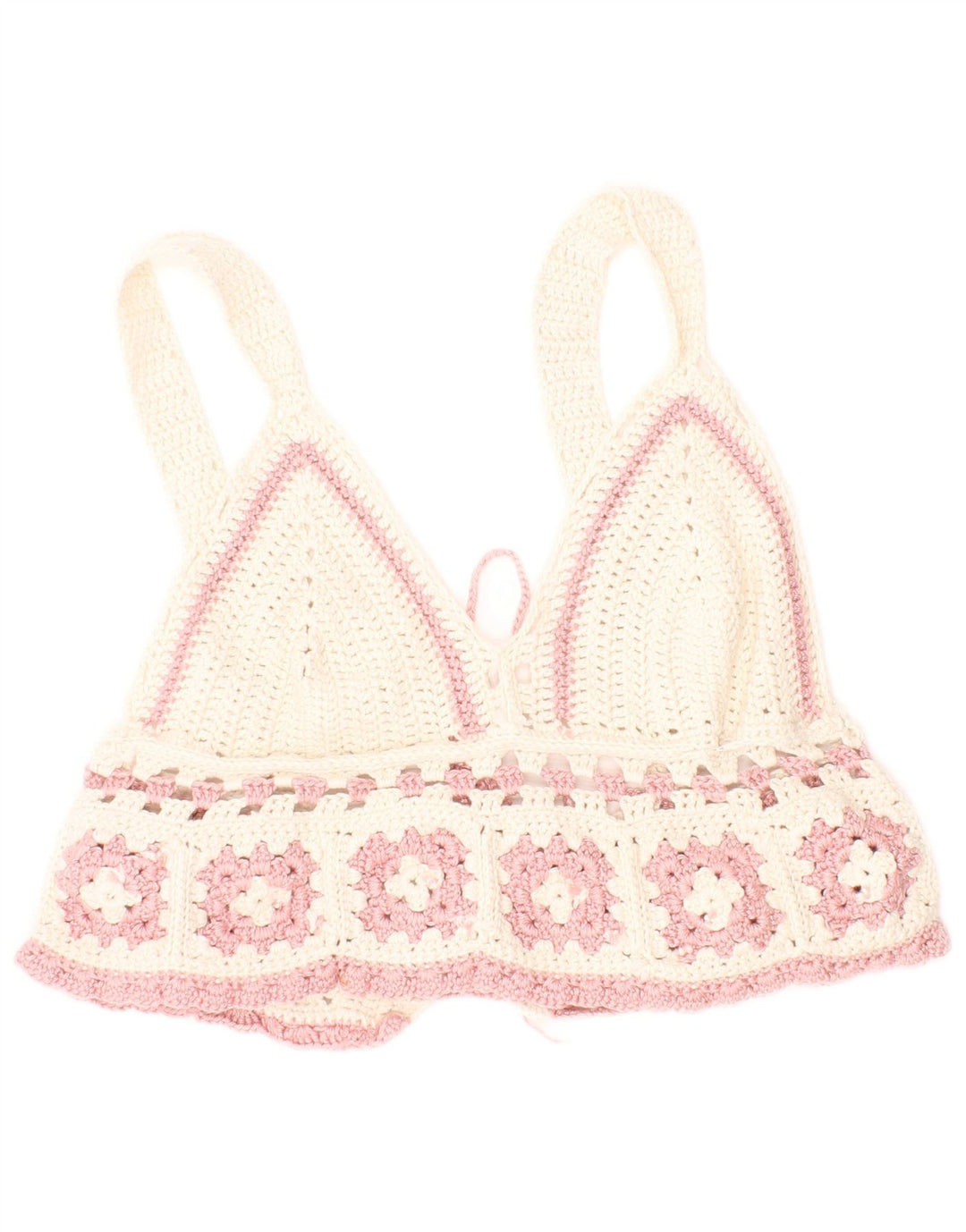 Vintage hæklet Crop Top til kvinder XS Off White Bohemian