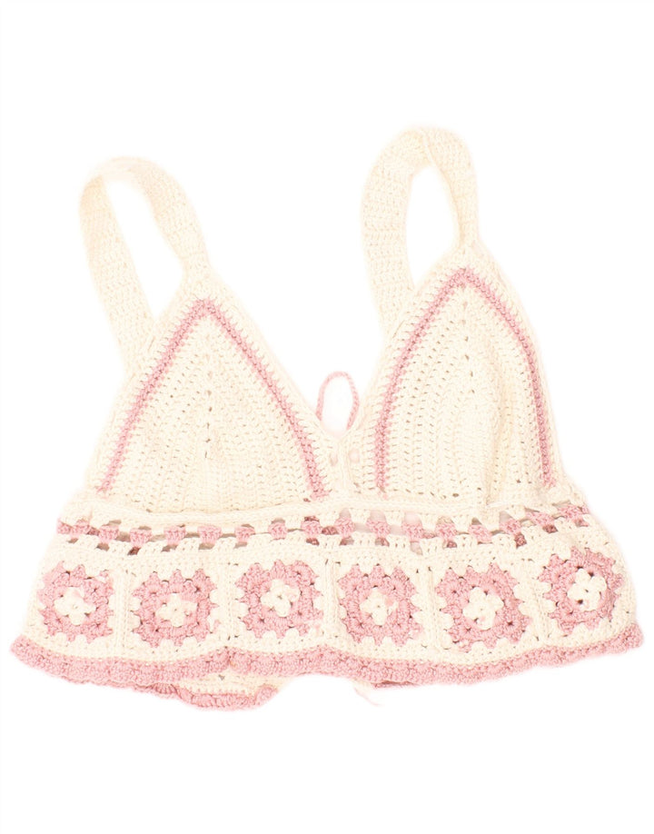Vintage hæklet Crop Top til kvinder XS Off White Bohemian