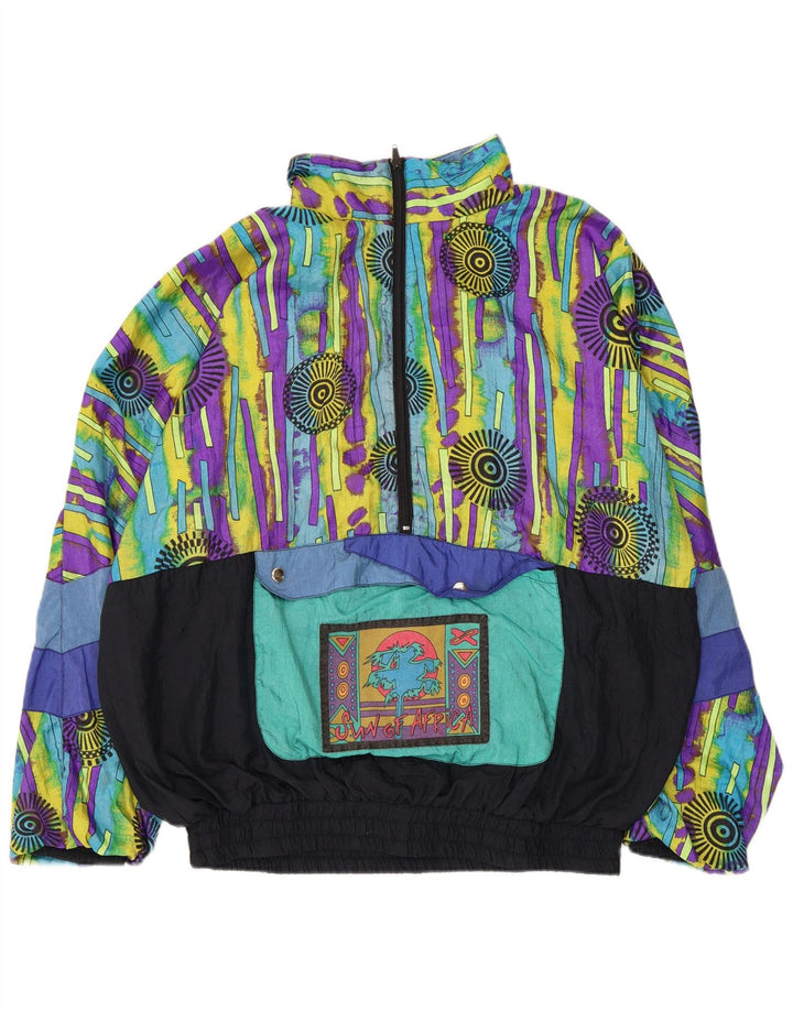 Vintage kvinders abstrakt mønster anorakjakke UK 16 Large Multicolor