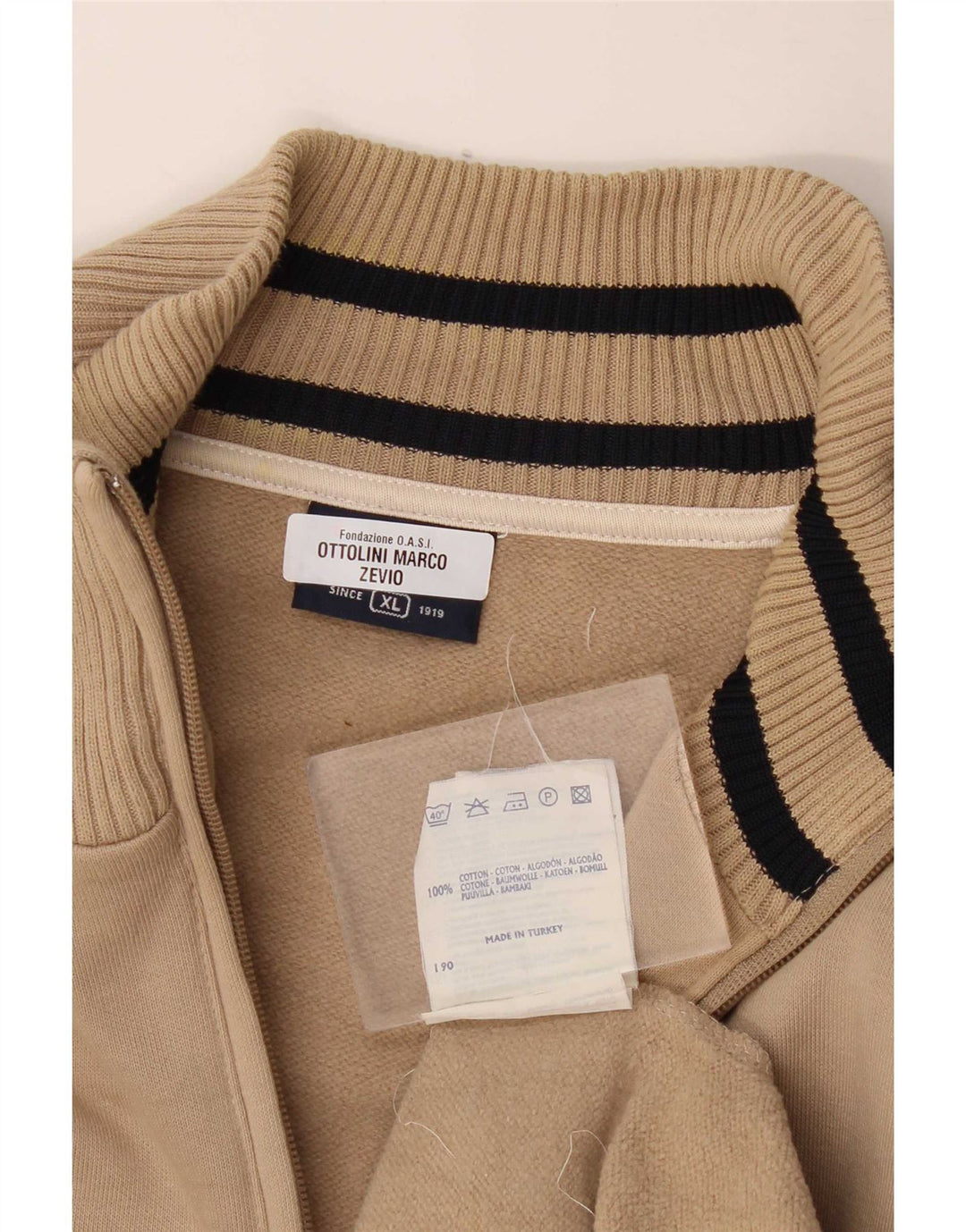 Champion Herre træningsdragt topjakke XL beige stribet bomuld