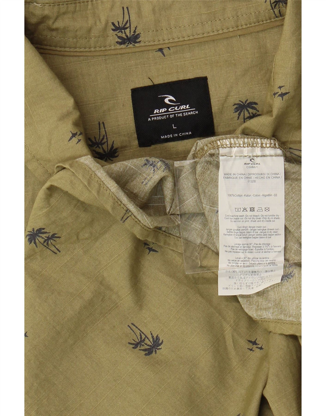 Rip Curl Kortærmet Herreskjorte Stor Khaki Blomsterbomuld