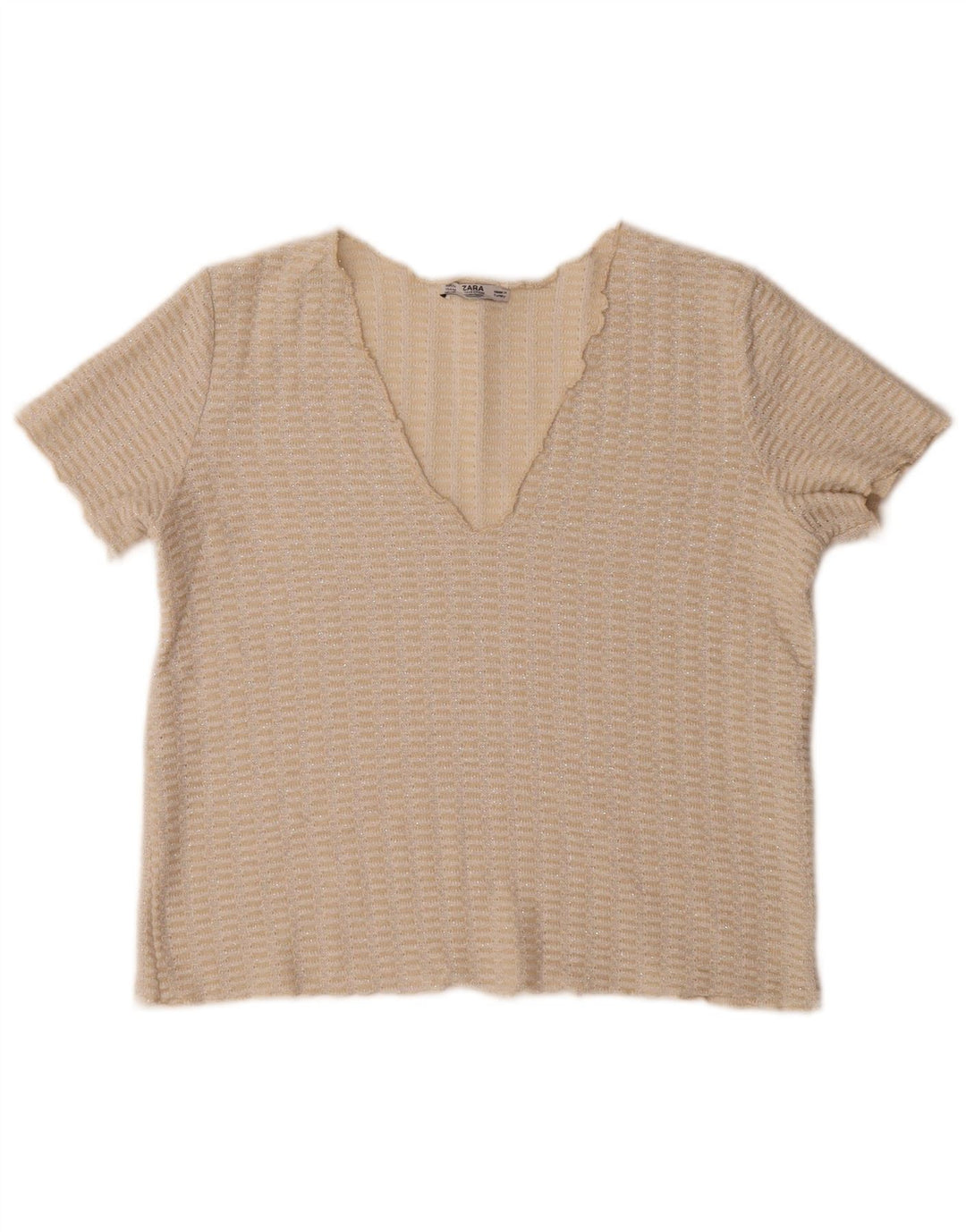 Zara Womens Crop Knit Bluse Top UK 14 Medium Beige Flecked
