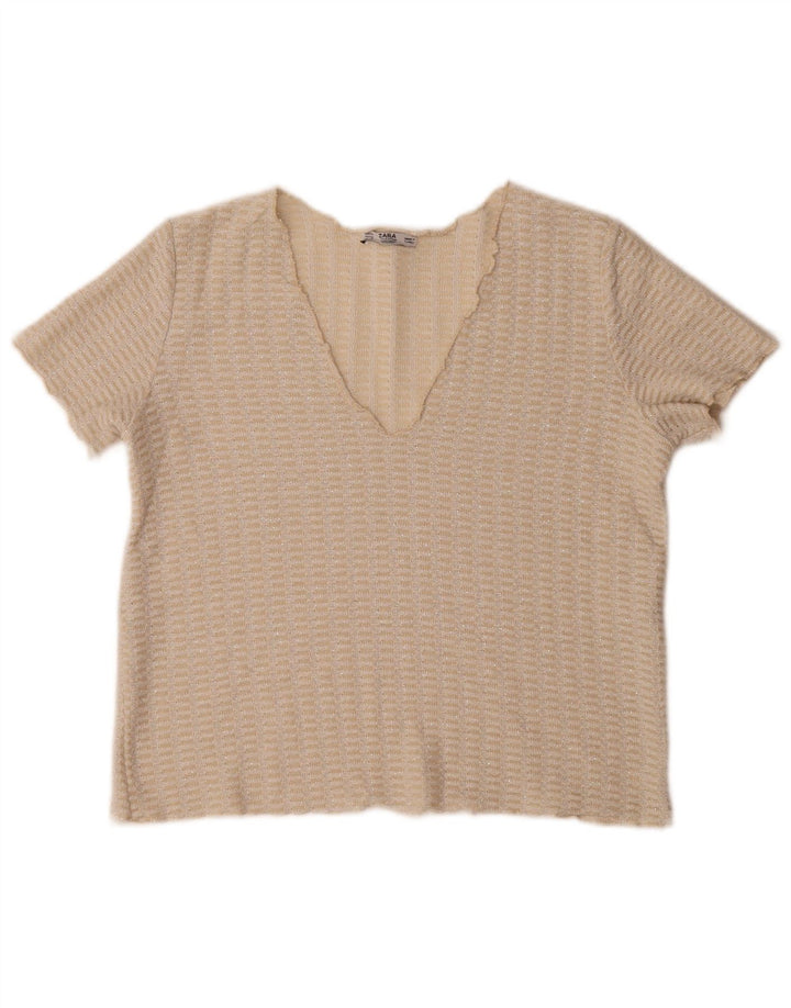 Zara Womens Crop Knit Bluse Top UK 14 Medium Beige Flecked