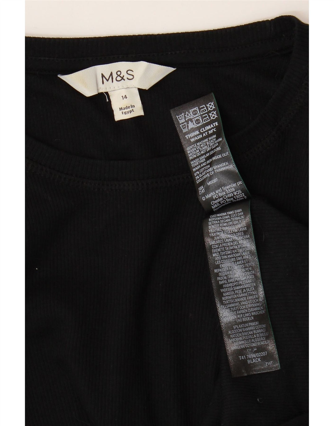 Marks & Spencer Dametop Langærmet UK 14 Medium Sort Bomuld