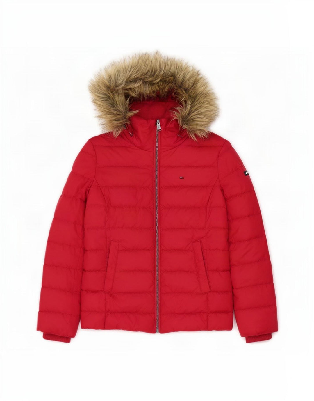 Tommy Hilfiger Dame Hætte Polstret Jakke UK 10 Lille Rød Polyester