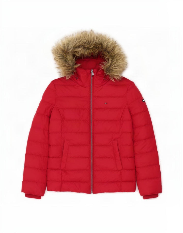 Tommy Hilfiger Dame Hætte Polstret Jakke UK 10 Lille Rød Polyester