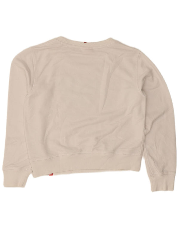New Balance Dame Crop Graphic Sweatshirt Jumper UK 14 Medium White Bomuld