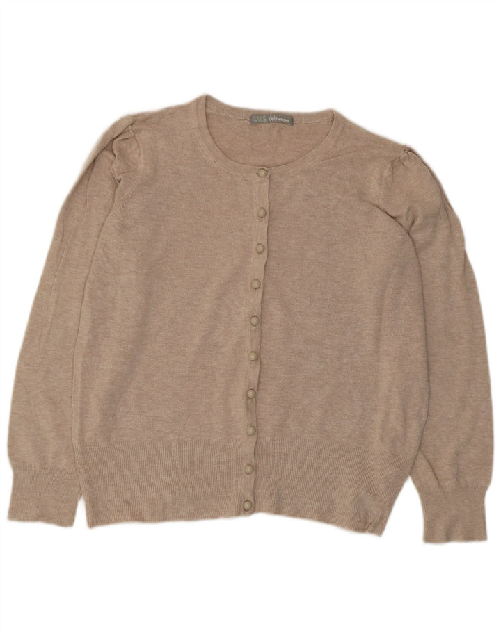 Marks & Spencer Dame Crop Cardigan Sweater UK 12 Medium Beige Viscose