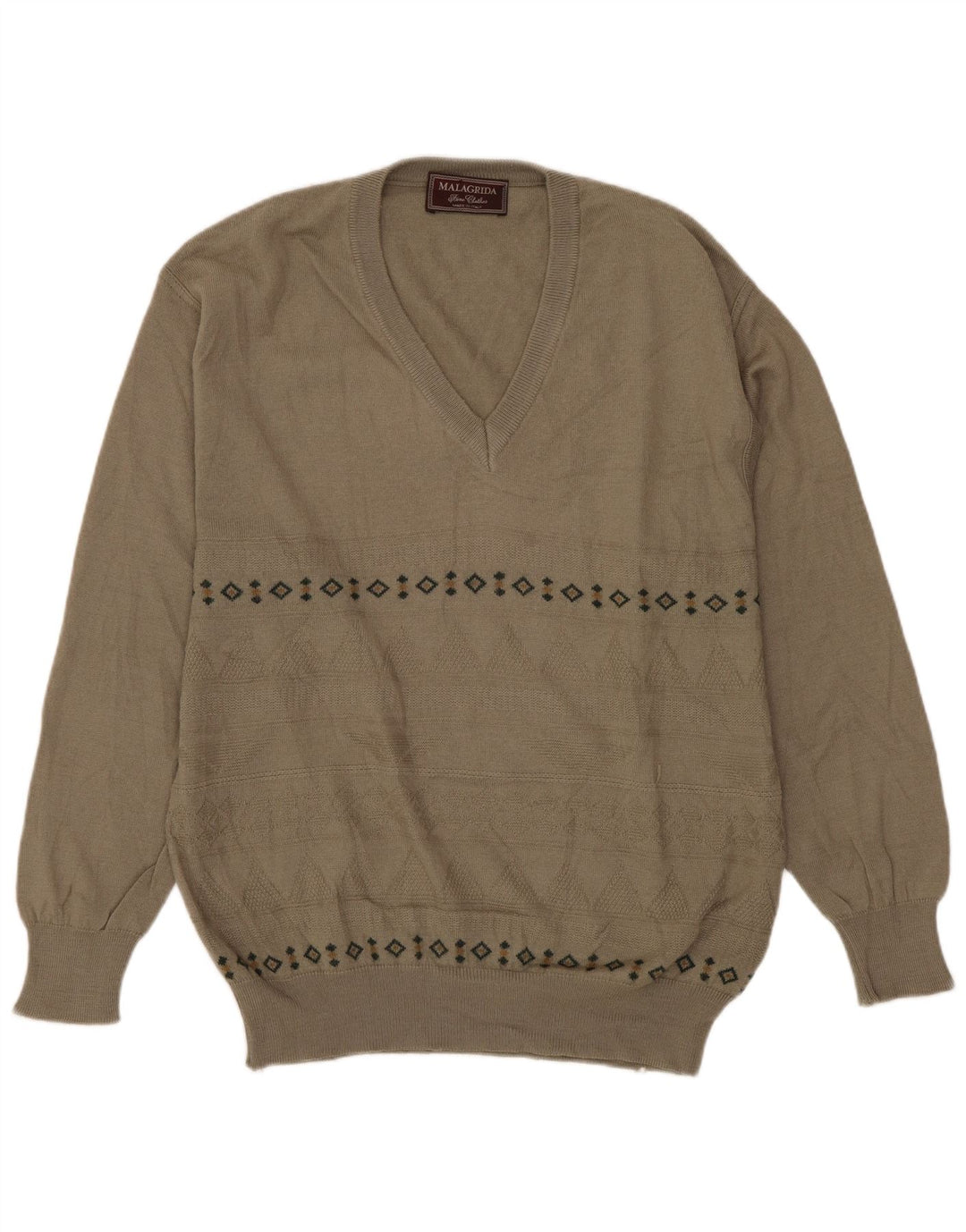 MALAGRIDA Herre V-hals sweater mellemgrå geometrisk uld