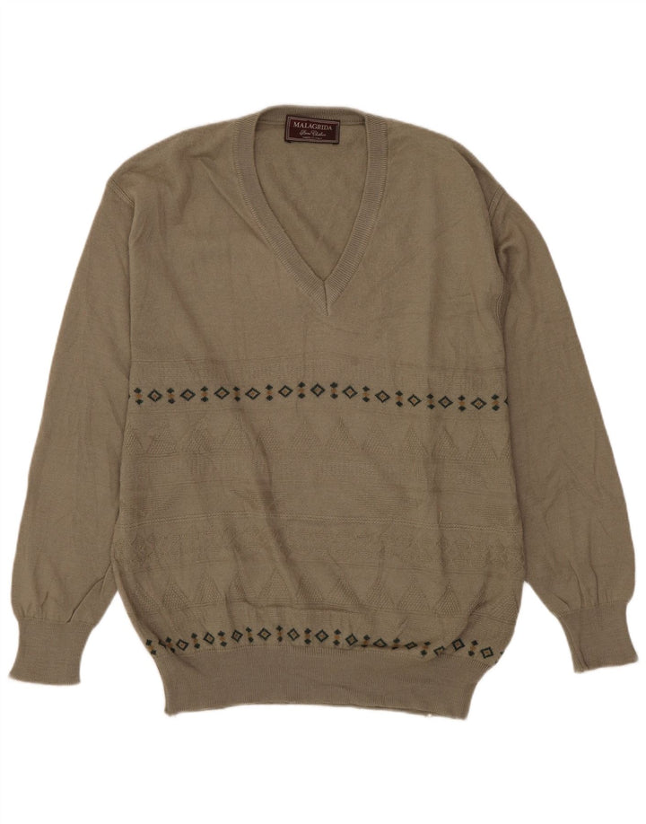 MALAGRIDA Herre V-hals sweater mellemgrå geometrisk uld