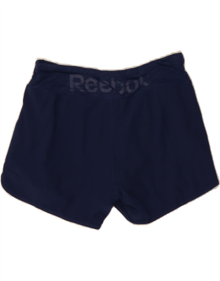 REEBOK Womens Graphic Sport Shorts UK 6 XS  Navy Blue Polyester Vintage Reebok and Second-Hand Reebok from Messina Hembry 