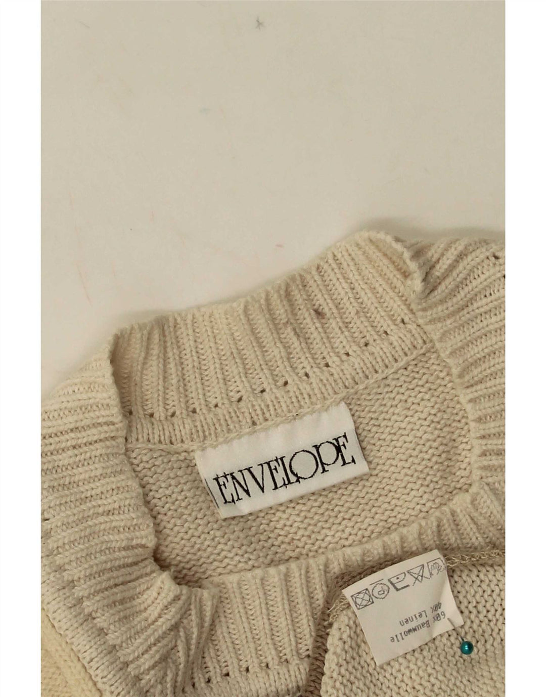 Vintage dame sweater med rund hals EU 42 stort beige patchwork