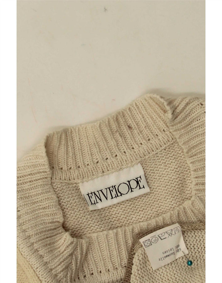 Vintage dame sweater med rund hals EU 42 stort beige patchwork