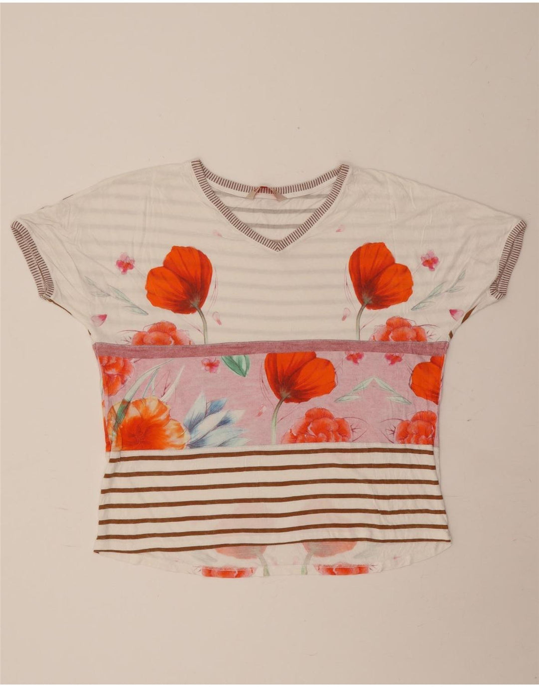 Desigual Dame T-Shirt Top UK 16 Large Off White Floral