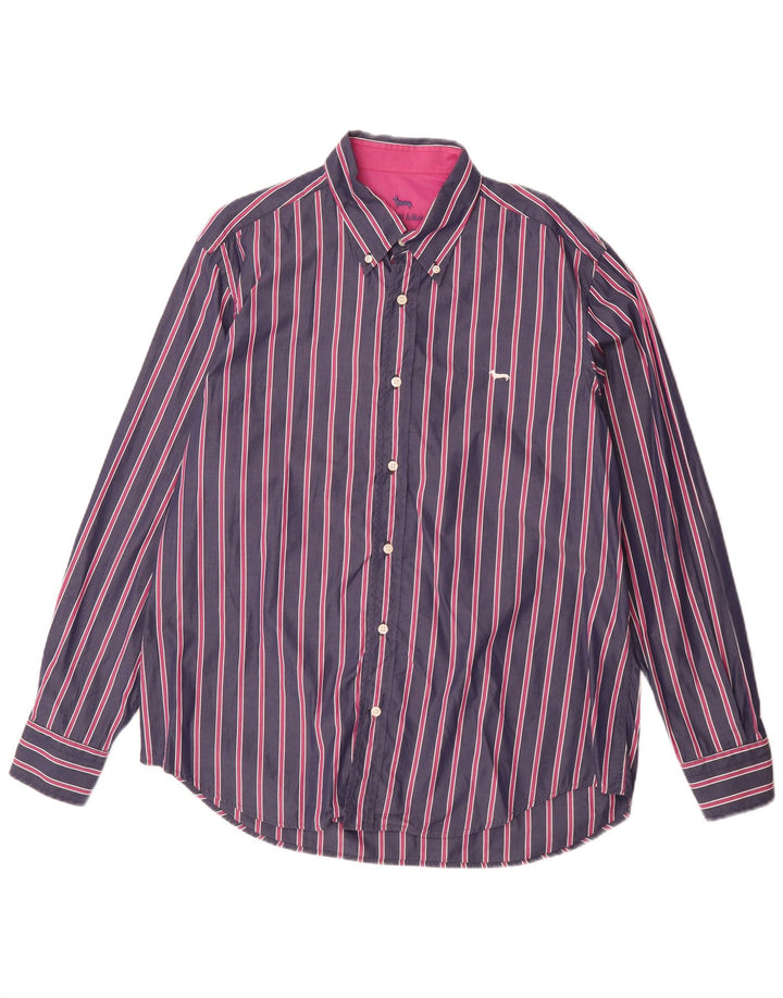 Harmont & Blaine herreskjorte 2XL marineblå stribet bomuld
