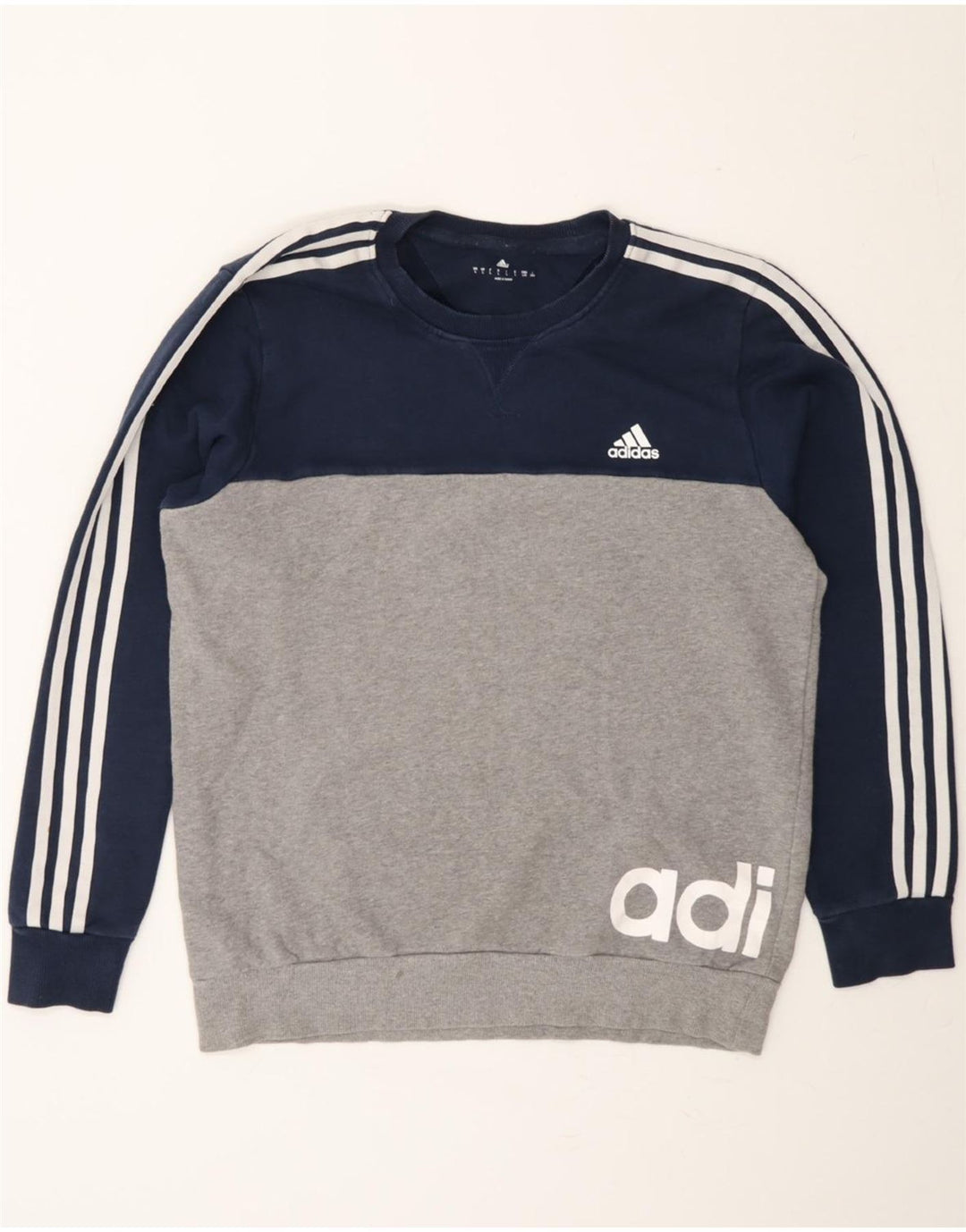 ADIDAS Womens Graphic Sweatshirt Jumper UK 16 Large Grey Colourblock Vintage Adidas and Second-Hand Adidas from Messina Hembry 