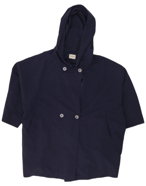 Benetton Dame Hætte Oversized Dobbeltradet Frakke UK 18 XL Navy Blue