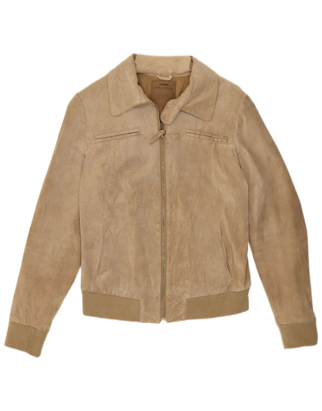 Conbipel Womens Bomber Ruskindsjakke IT 46 Large Beige Læder
