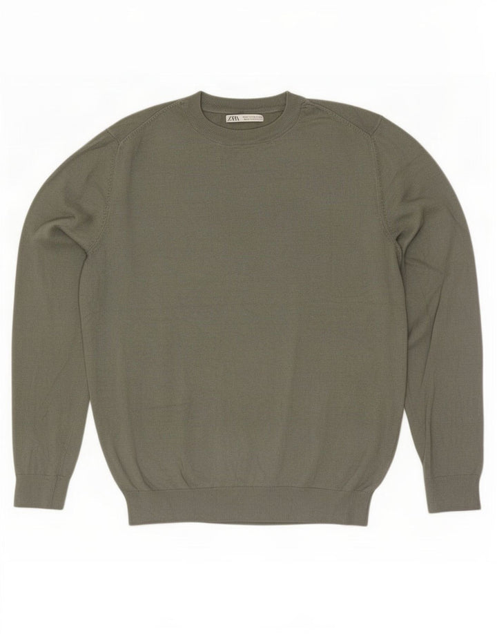 Zara Herre trøjetrøje med rund hals Medium Khaki Viscose
