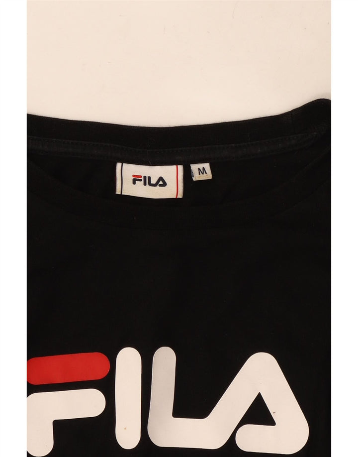 FILA Womens Crop Graphic Top Langærmet UK 14 Medium Black