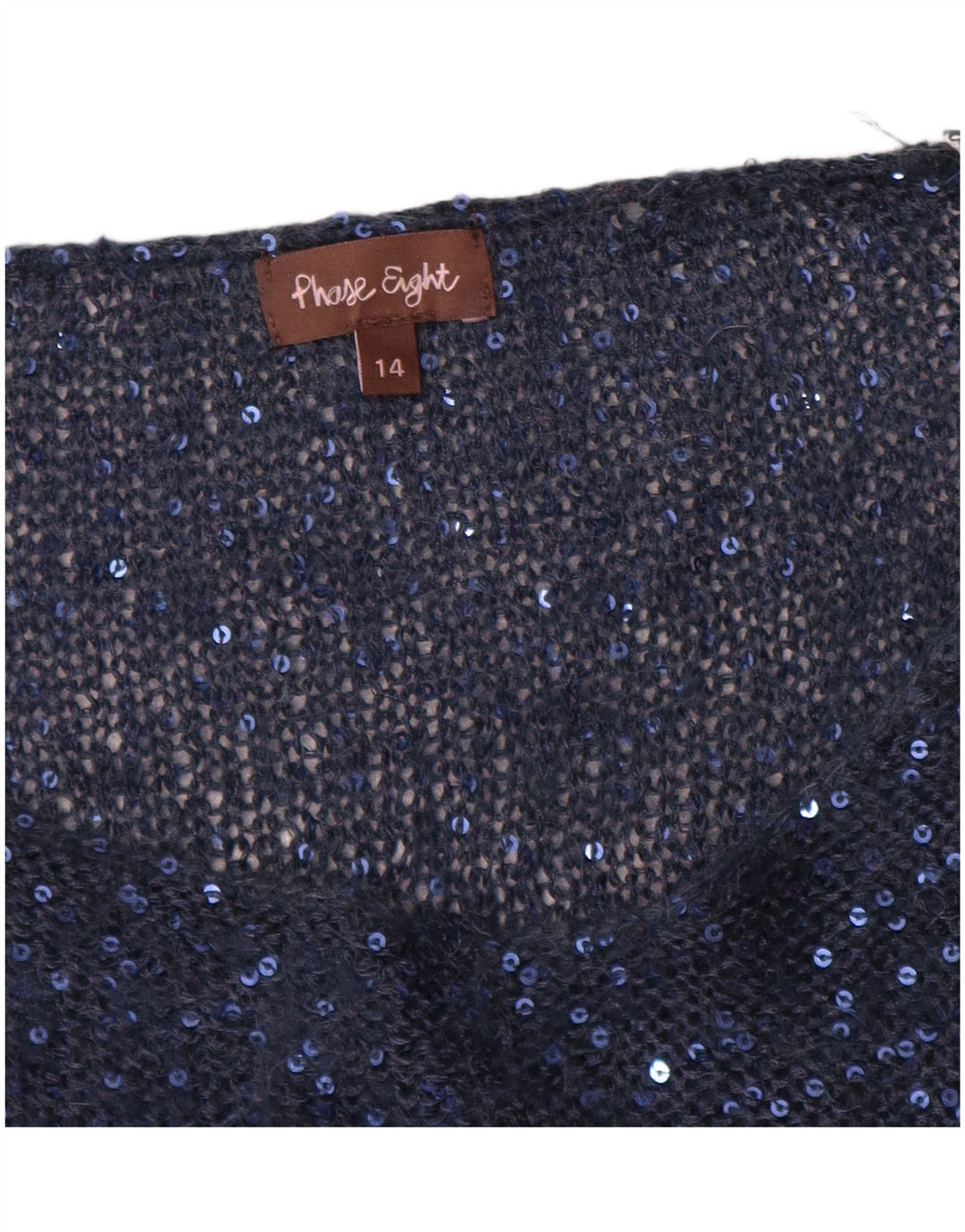 Phase Eight Dame 3/4-ærmet paillettertrøjekjole UK 14 Medium Marineblå