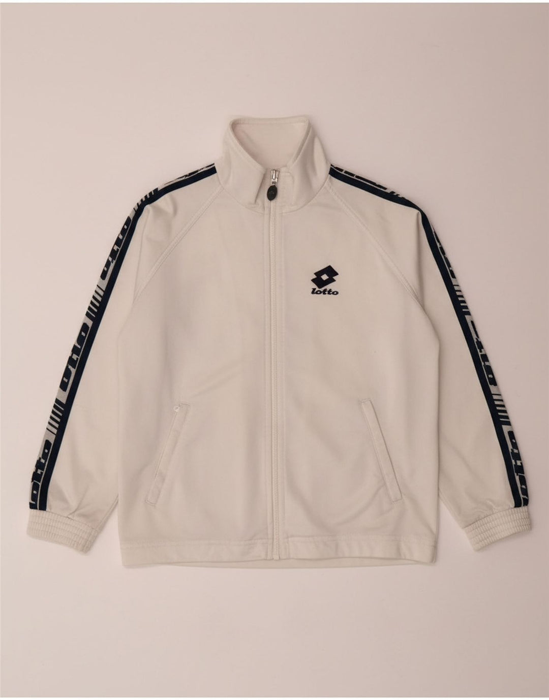 LOTTO Boys Graphic Tracksuit Top Jacket 11-12 Years Off White Polyester Vintage Lotto and Second-Hand Lotto from Messina Hembry 