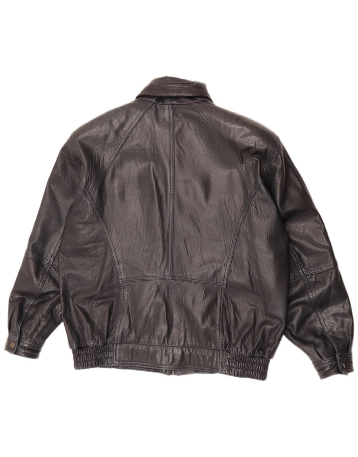 Vintage herre læderjakke EU 52 XL marineblåt læder