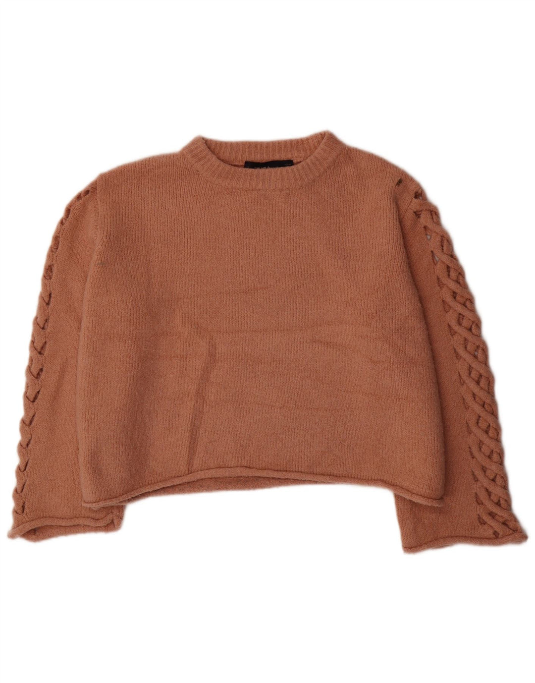 Zara Womens Crop Oversized Crew Neck Jumper Sweater UK 14 Medium Brown
