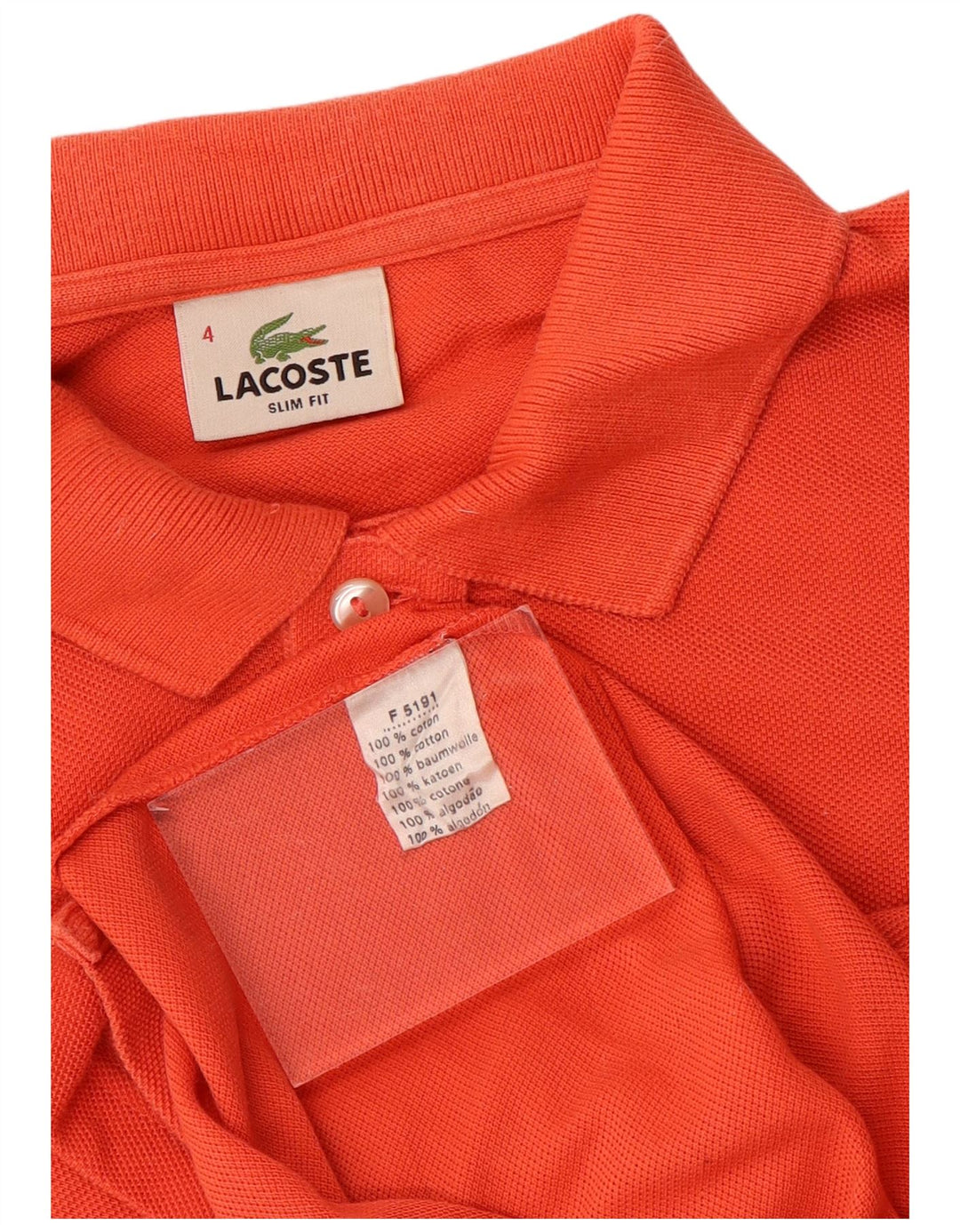 LACOSTE Herre Slim Fit Polo Shirt Størrelse 4 Medium Orange Bomuld