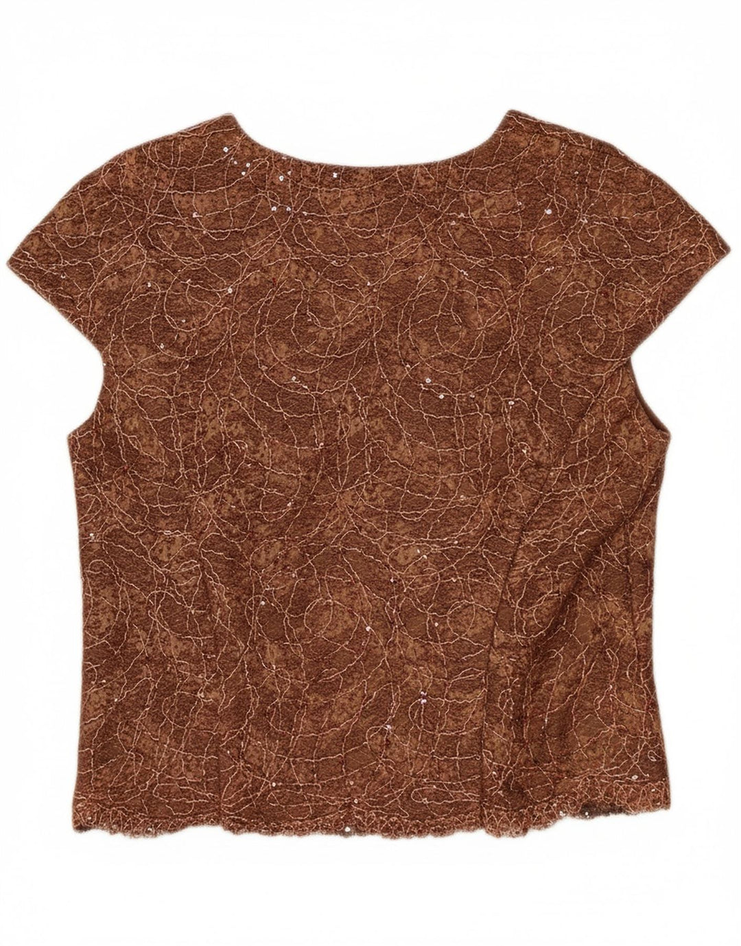 VINTAGE Womens Abstract Pattern Crop Blouse Top UK 14 Medium Brown Vintage Vintage and Second-Hand Vintage from Messina Hembry 