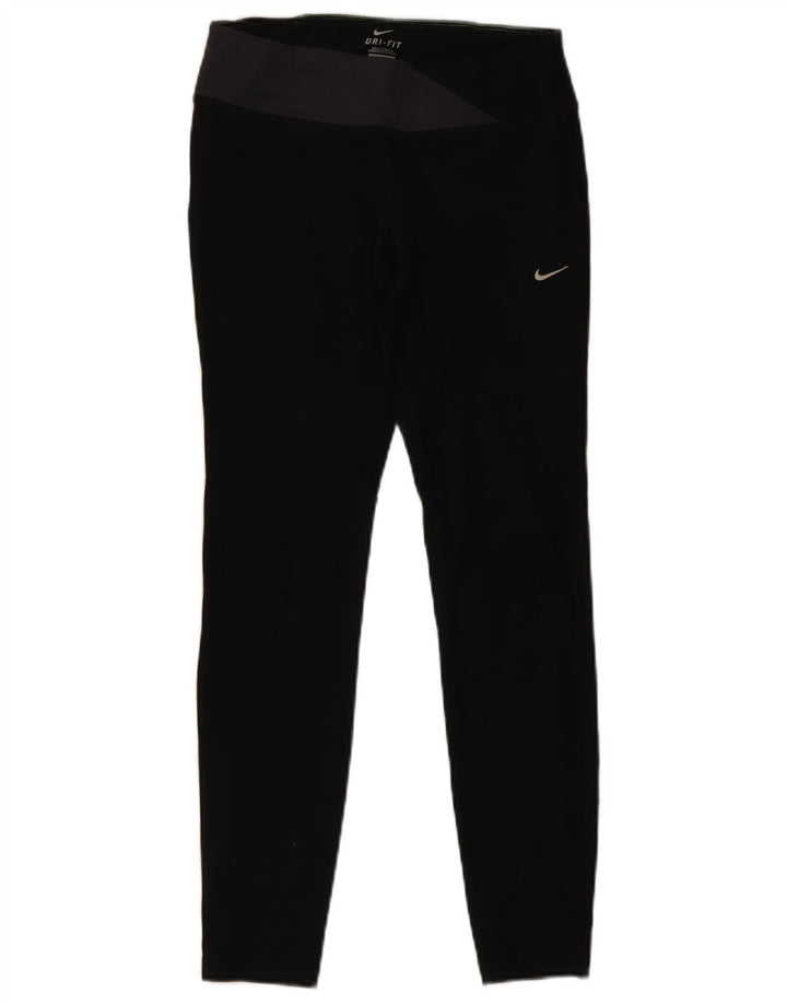 Nike Dame Dri Fit Leggings UK 12 Medium Sort Colourblock Polyester