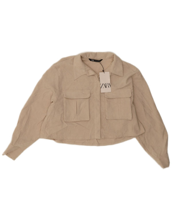 Zara Womens Crop Shirt UK 14 Large Beige Polyester