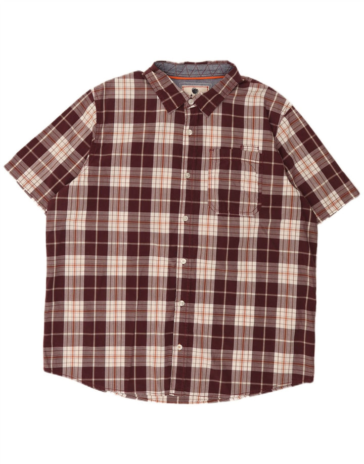 Fat Face kortærmet herreskjorte 2XL rødbrun ternet bomuld
