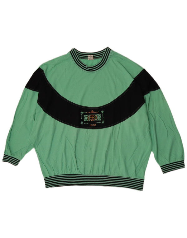 Huber Sweatshirt Jumper EU 40 Medium Grøn Colourblock Retro