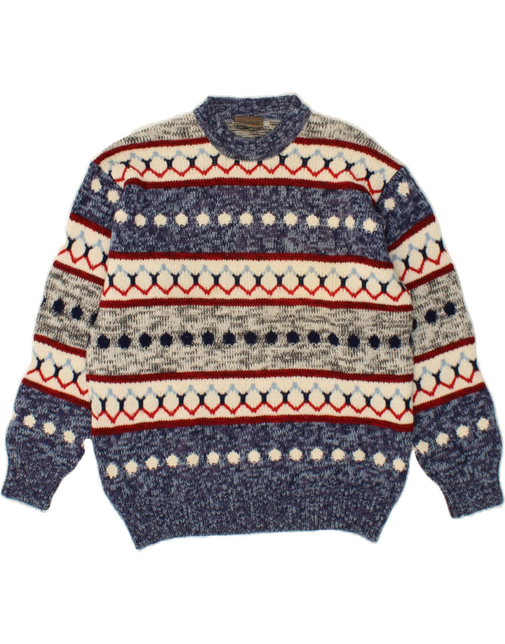 SEVRES Herre sweater med rund hals IT 50 Medium Blue Fair Isle Wool