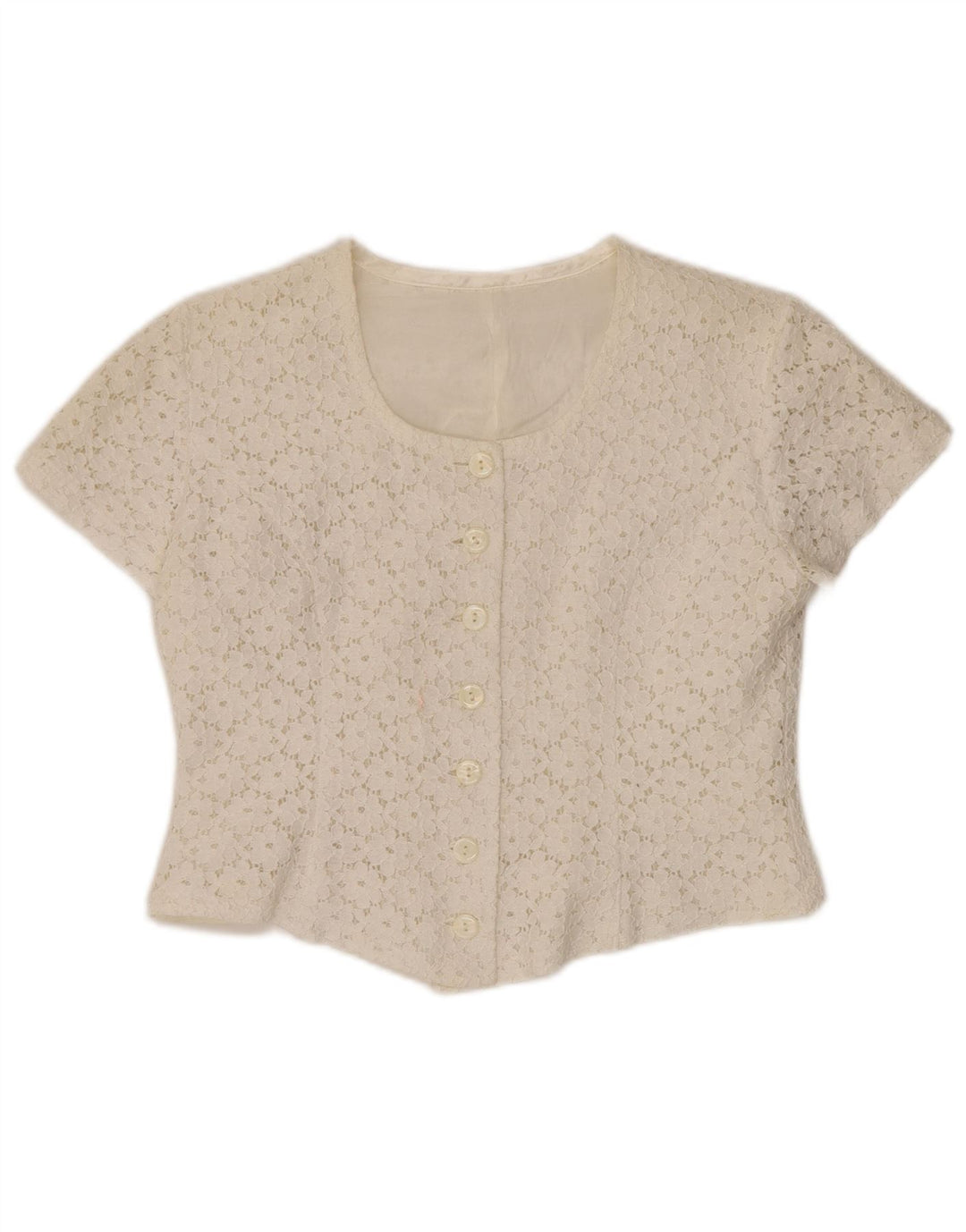 VINTAGE Womens Crop kortærmet skjortebluse IT 46 Large Off White Floral