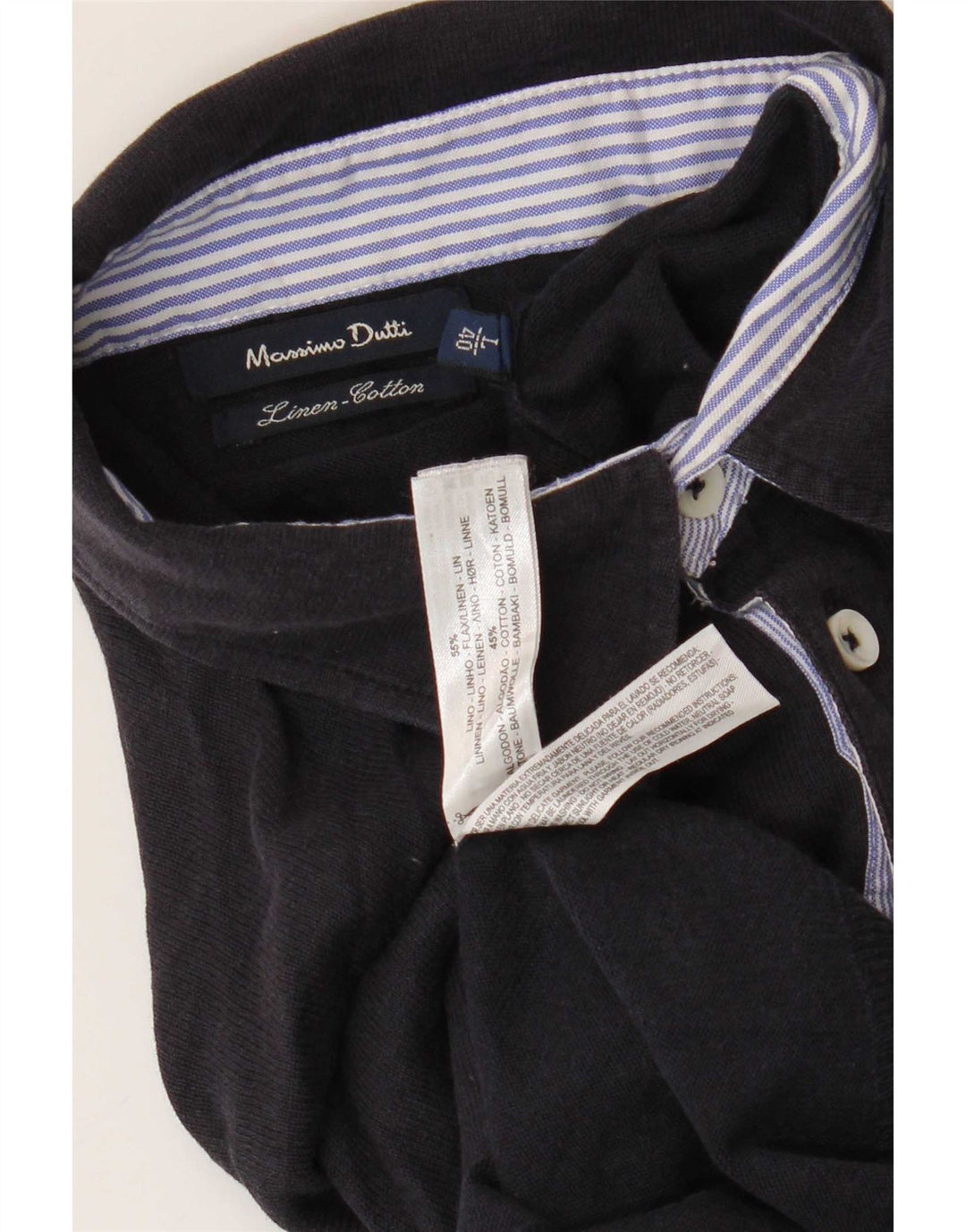 Massimo Dutti Herre Polo Neck Jumper Sweater Large Navy Blue Linen