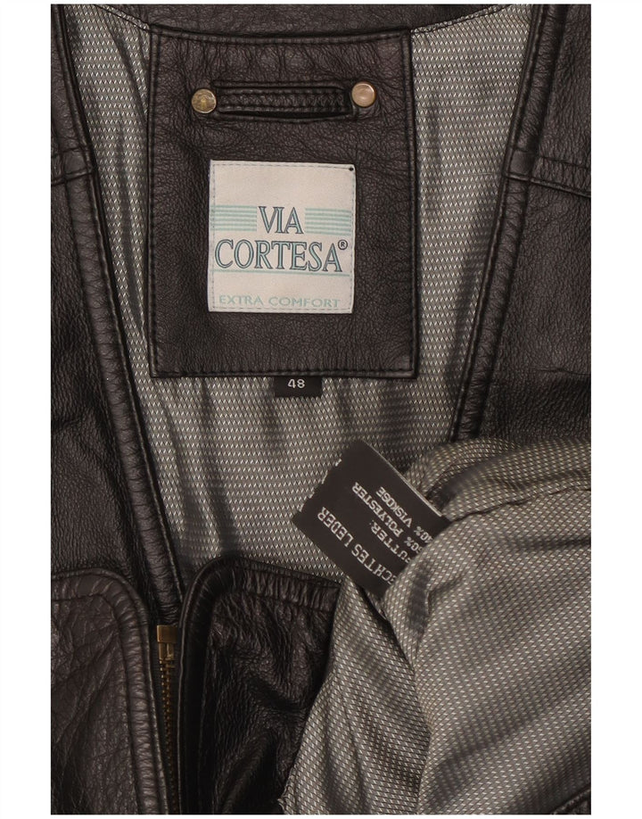 Via Cortesa Herre Læder Gilet IT 48 Medium Sort Læder