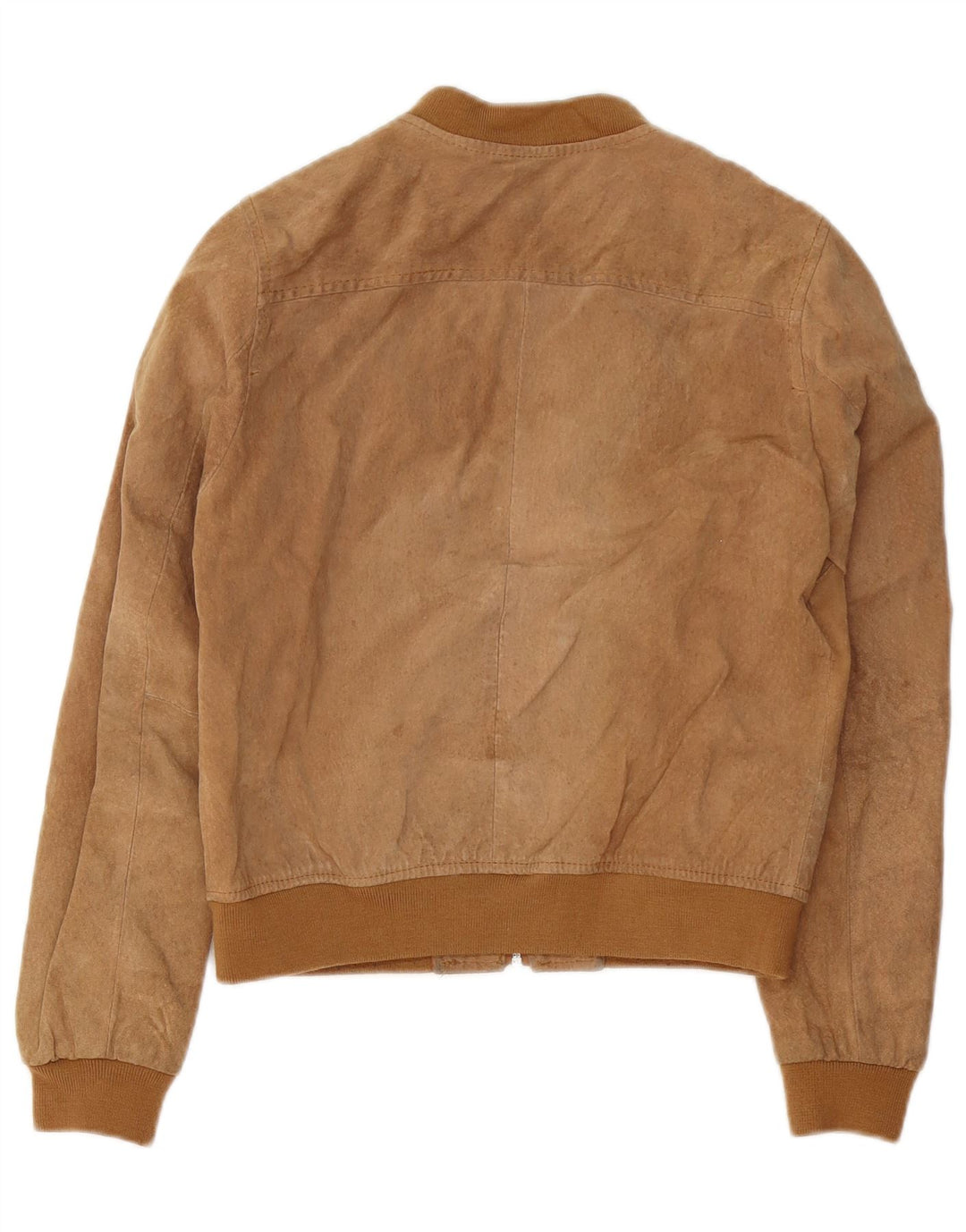 STRADIVARIUS Ruskind Bomber Jacket UK 14 Medium Beige Læder