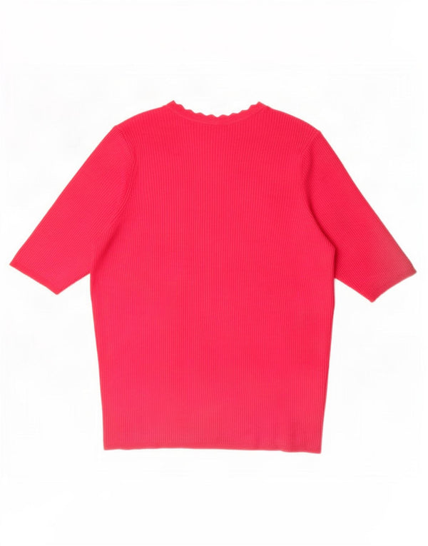Marks & Spencer Dame Kortærmet V-hals Jumper Sweater UK 14 Large Pink