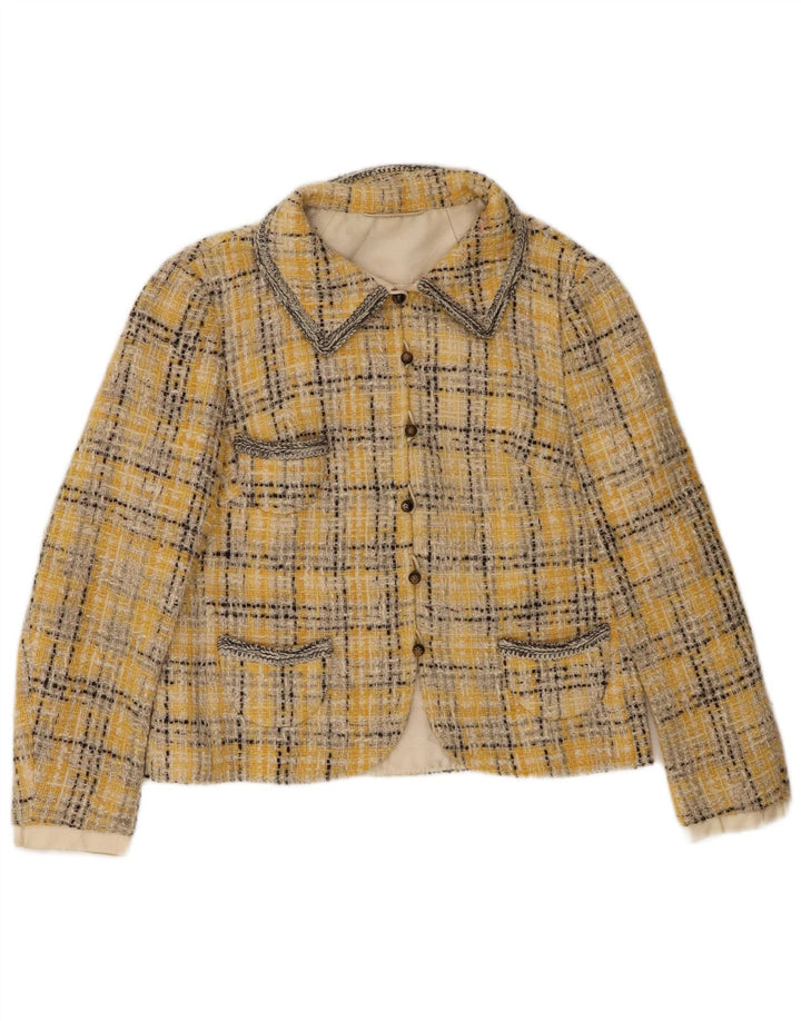 Vintage Dame 6 Button Blazer Jacket UK 14 Medium Yellow Check